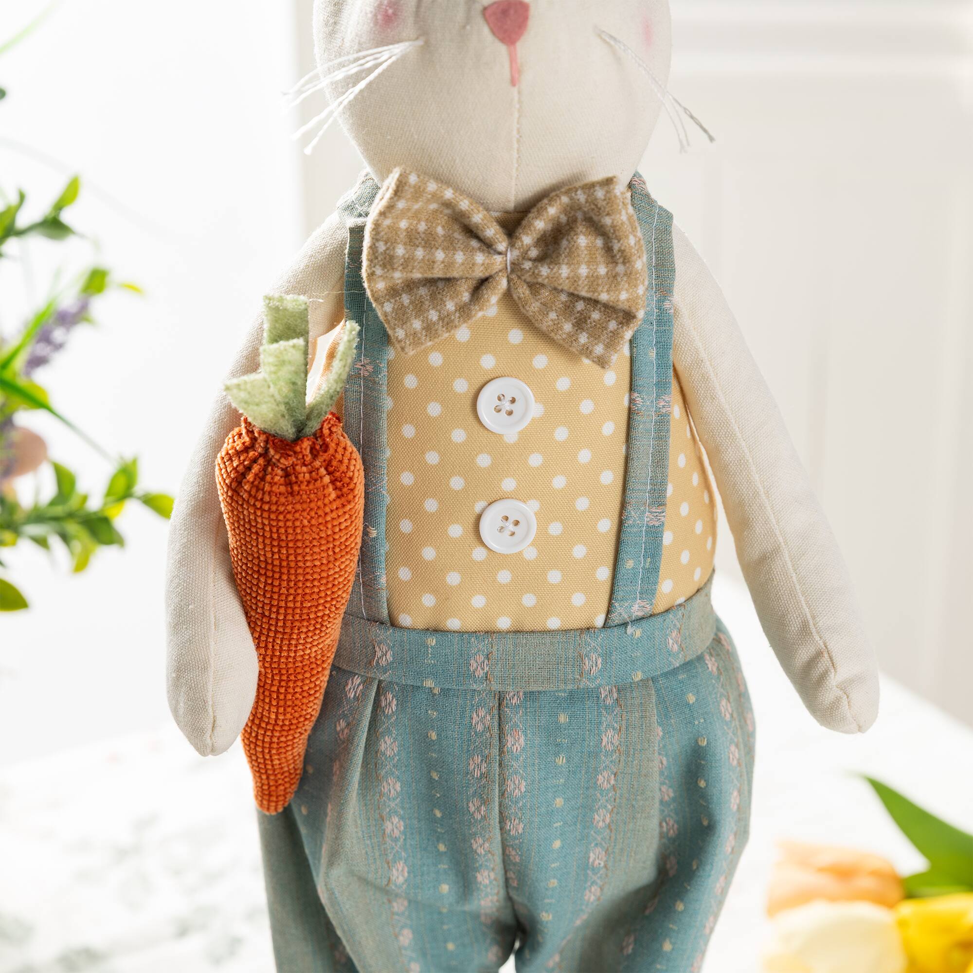 Glitzhome® 23"-32.75" Easter Fabric Boy Bunny with Telescoping Legs Figurine